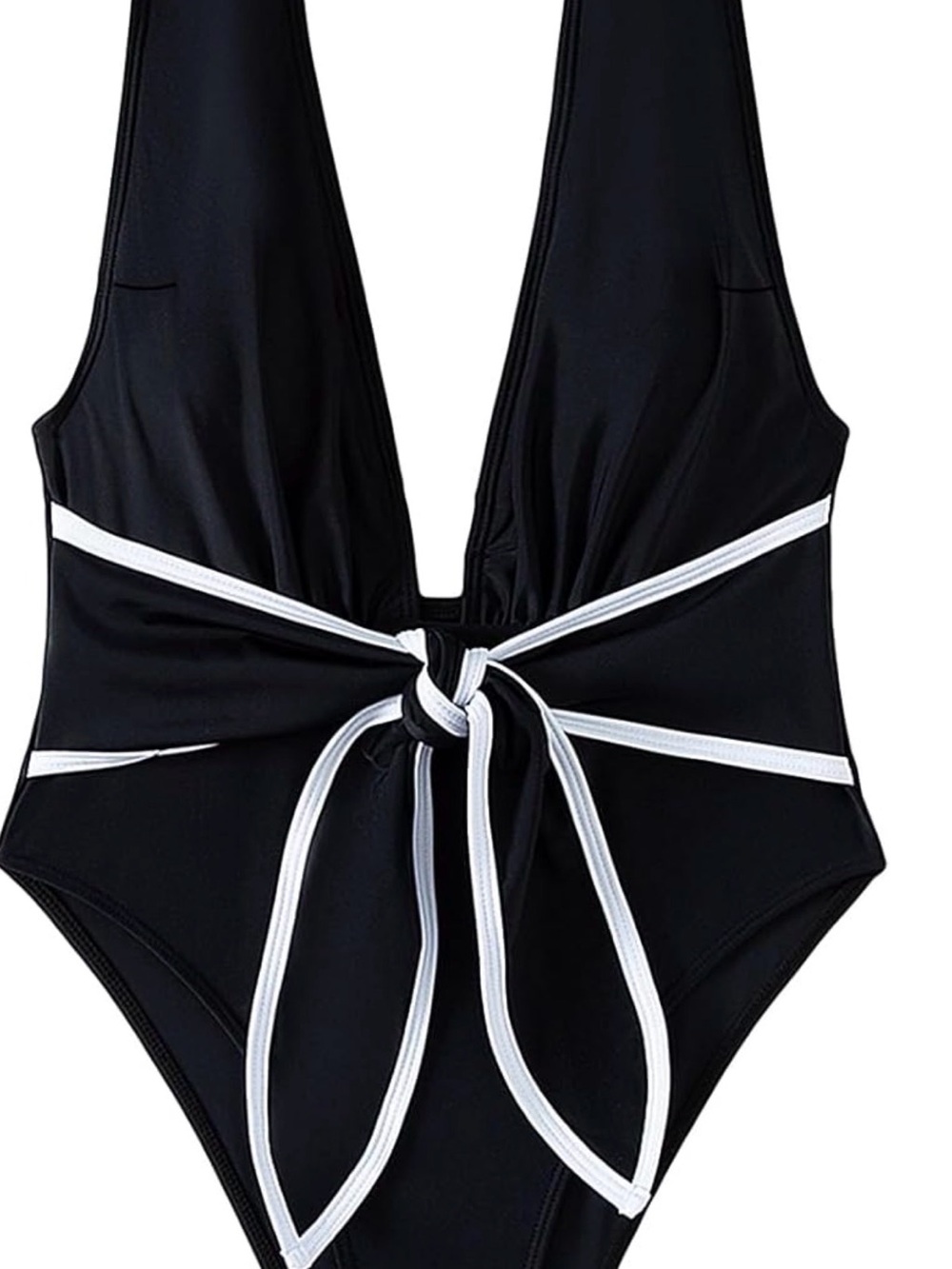 Black One-Piece plunge Neck High Cut Bow Front or Back Tie Size  small- Med /6-8